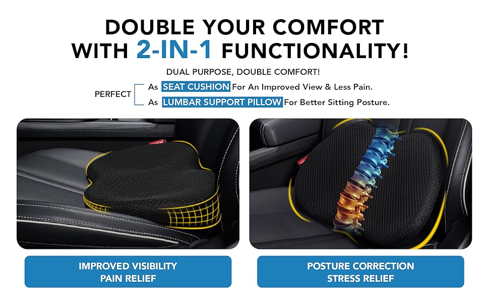 Автоподушка для сидіння Kingphenix: Memory Foam для легкових та вантажних автомобілів – знімає біль при ішіасі та болях у спині – підвищує комфорт водіння – чорна