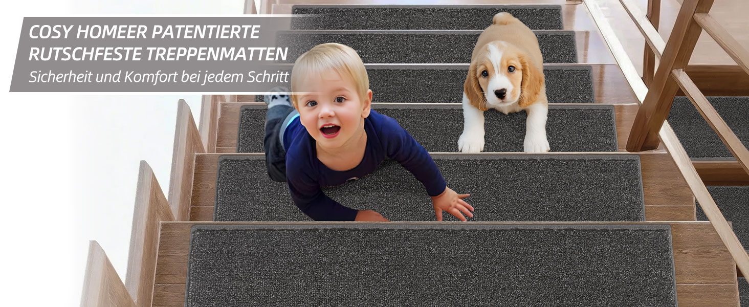 Ковзаючі сходи COSY HOMEER, 15 шт., 70x22 см, самоклеючі, машинне прання, 100% поліестер, TPE-підкладка, для дітей, літніх людей та домашніх тварин, темно-сірий