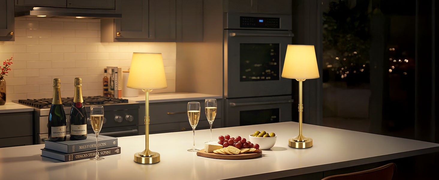 OUTON Настільна лампа 2 шт. Бездротова, диммер, 3 кольори світла, 4000mAh, USB-C, 60 годин роботи, акумуляторна, золота для спальні, вітальні, їдальні