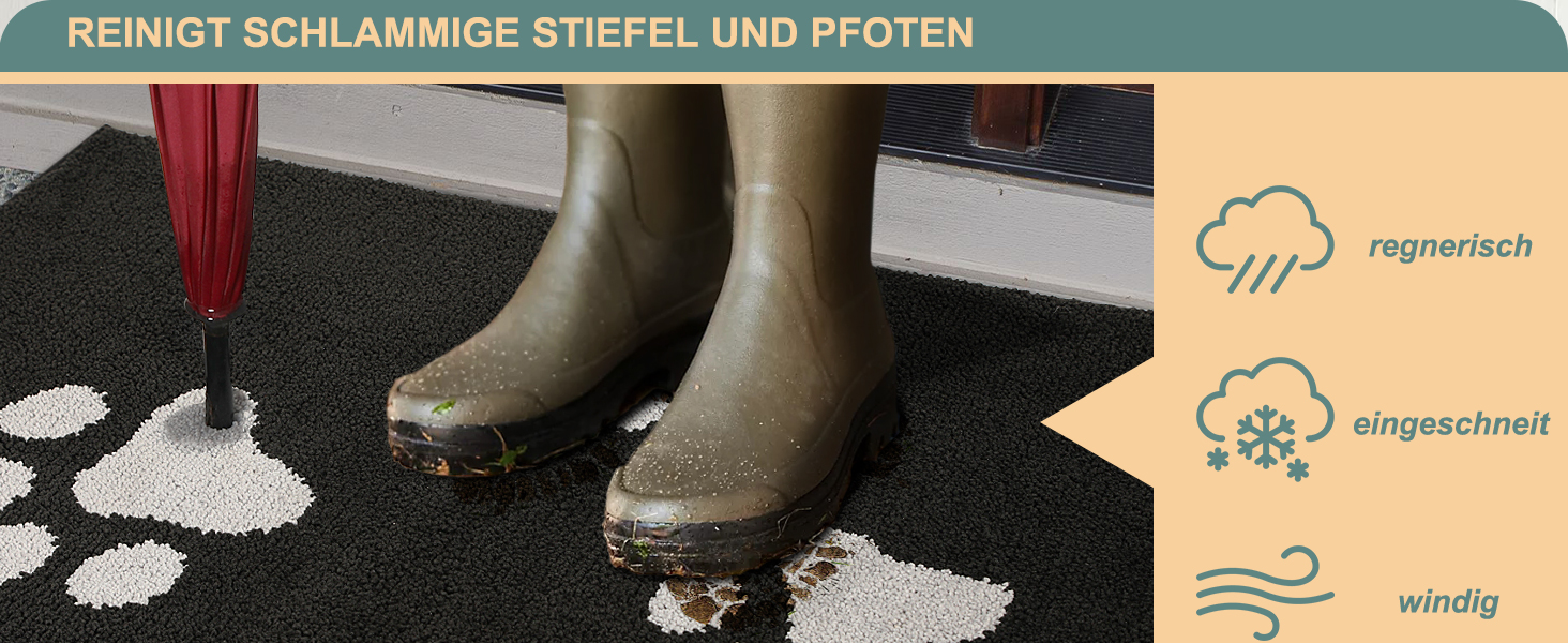 Килимок вхідний Mibao 60 x 90 см, протибрудною та протиковзаючий килим для входу та задніх дверей, що миється в машині, м'який килимок для лап та взуття, сірий