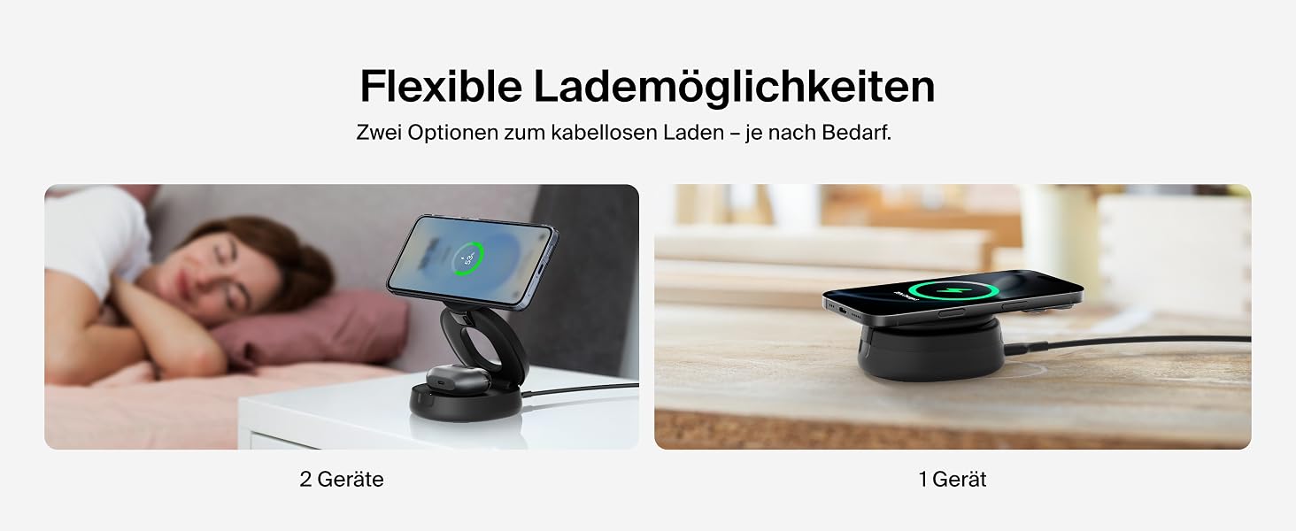 Бездротова зарядна станція 2-в-1 Belkin BoostCharge Qi2 15W MagSafe для iPhone 17, AirPods, Pixel, з блоком живлення 30W, чорна