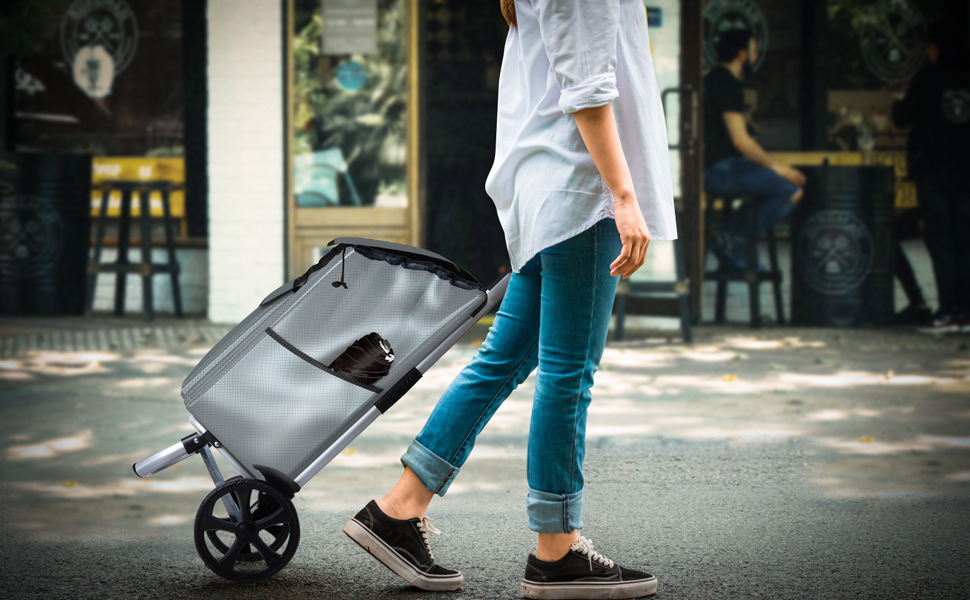 Складаний алюмінієвий візок VOUNOT для покупок, 45 л, водонепроникна сумка, 2 великі колеса з бризковиками, візок для сходів, сірий