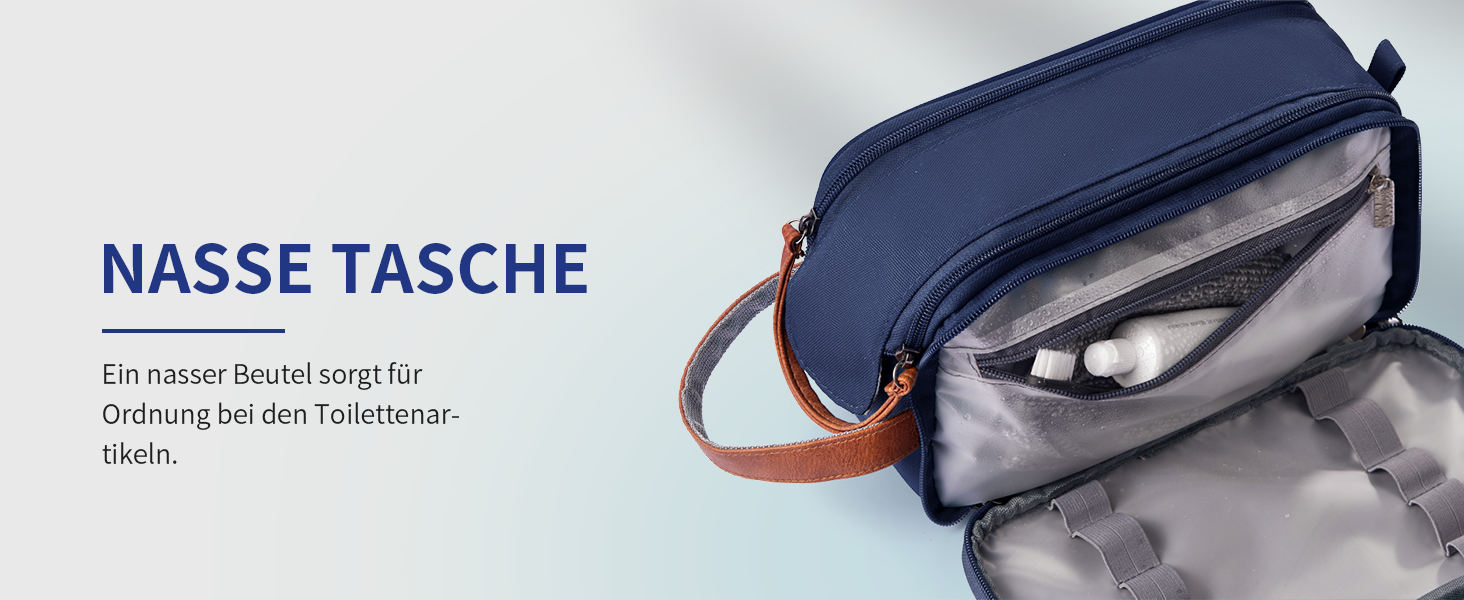 Чоловіча дорожня косметичка Ecohub, водонепроникна, з відділенням для мокрого одягу, з ремінцями, з перероблених матеріалів, з двома блискавками (синьо-зелена)