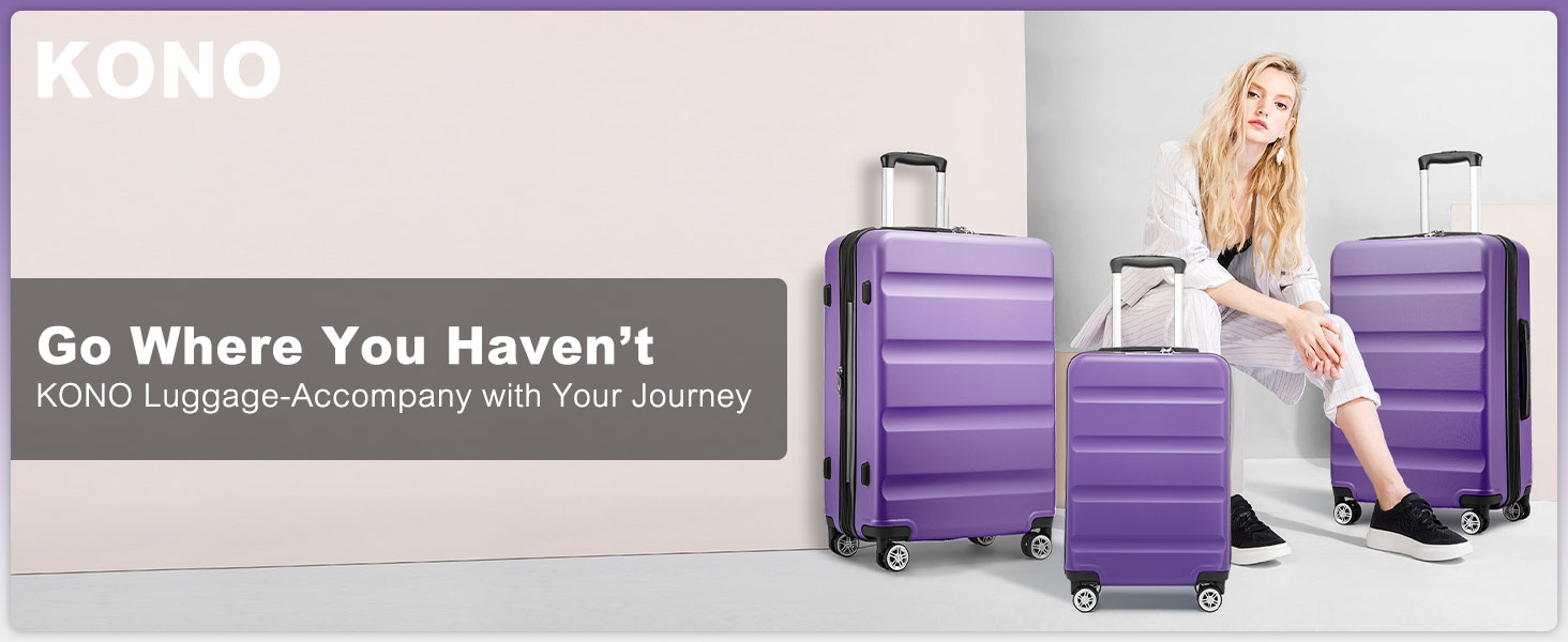 Чемодан-валіза KONO з розширенням, жорсткий, легкий, XL, з TSA-замком та 4 колесами, 75x47.5x29.5 см (M(55x35x22 см), фіолетовий)