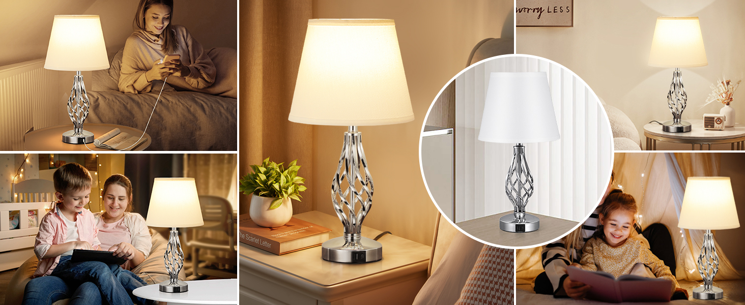 Настільна лампа Kakanuo 2 шт. з USB-портами (A+C), регульоване освітлення, сірий абажур, LED, для спальні, вітальні, офісу