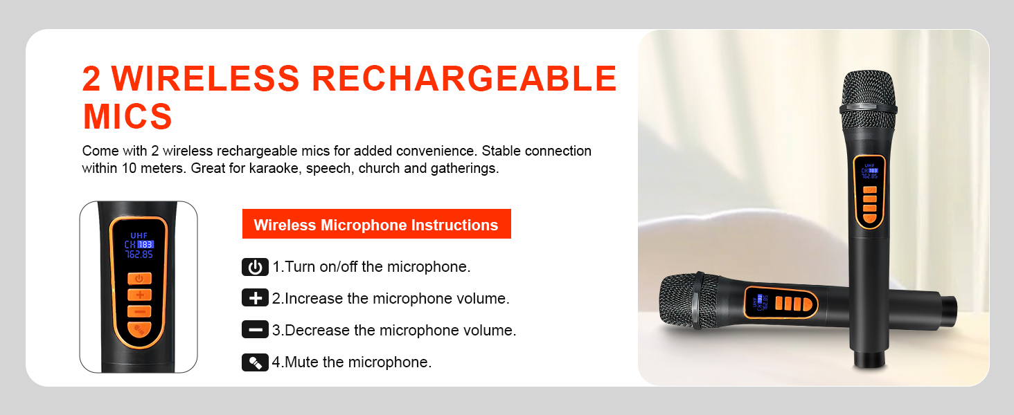 Портативна караоке-машина з Bluetooth, мікрофоном та підключенням TF/USB/FM/AUX для дому та вечірок (2 мікрофони)