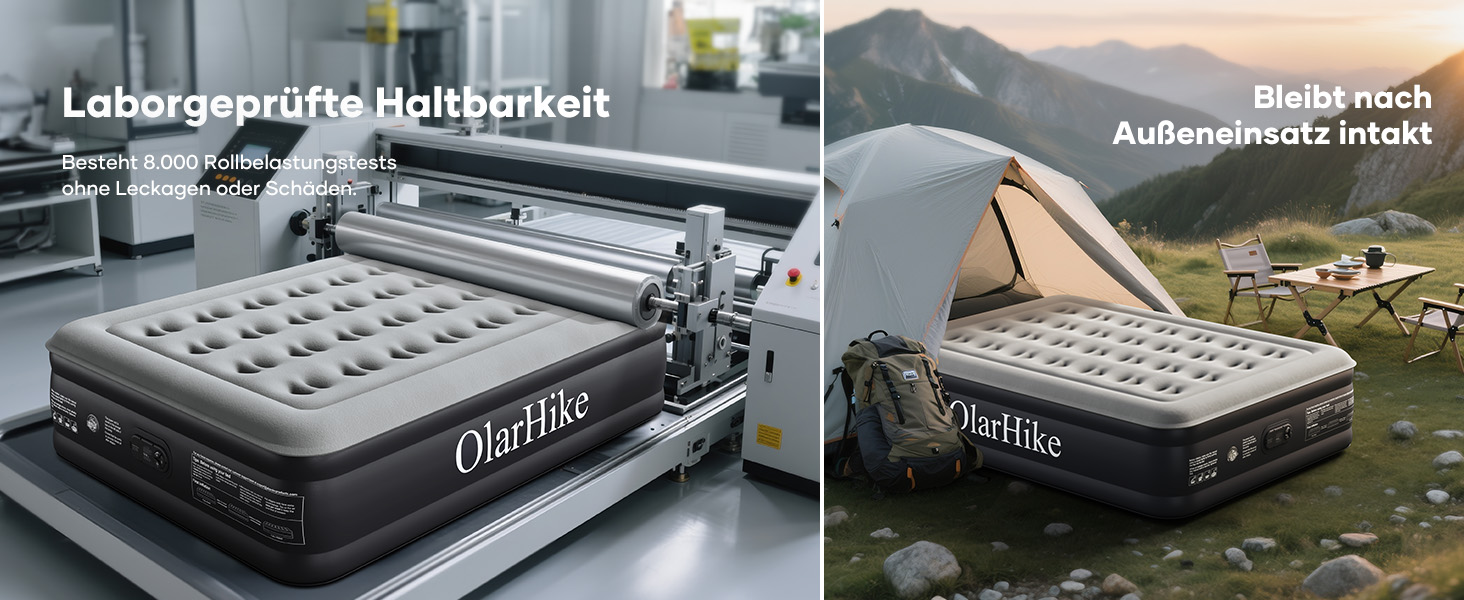 Надувний матрац OlarHike для кемпінгу та дому - 200 x 140 x 46 см, самонадувний, на 2 особи