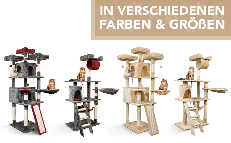 Кігтеточка для котів Foxdevil від xonic® - стабільна, багатофункціональна з платформою, гамаком, будиночком, іграшкою та сходами (141 см, сірий/червоний)