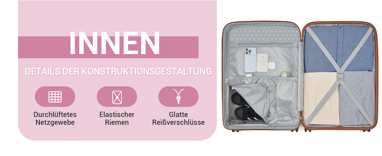Чемодан KONO великий з підстаканником, жорсткий, легкий, з поліпропілену, розширюваний, на 4 колесах, з TSA замком, чорний/коричневий (рожевий/коричневий, XL)