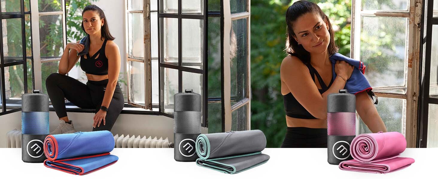 Набір рушників з мікрофібри (2 шт): швидковисихаючі, компактні, легкі. Великі та малі рушники з мікрофібри для спорту, подорожей, фітнесу, кемпінгу. Сірий колір.