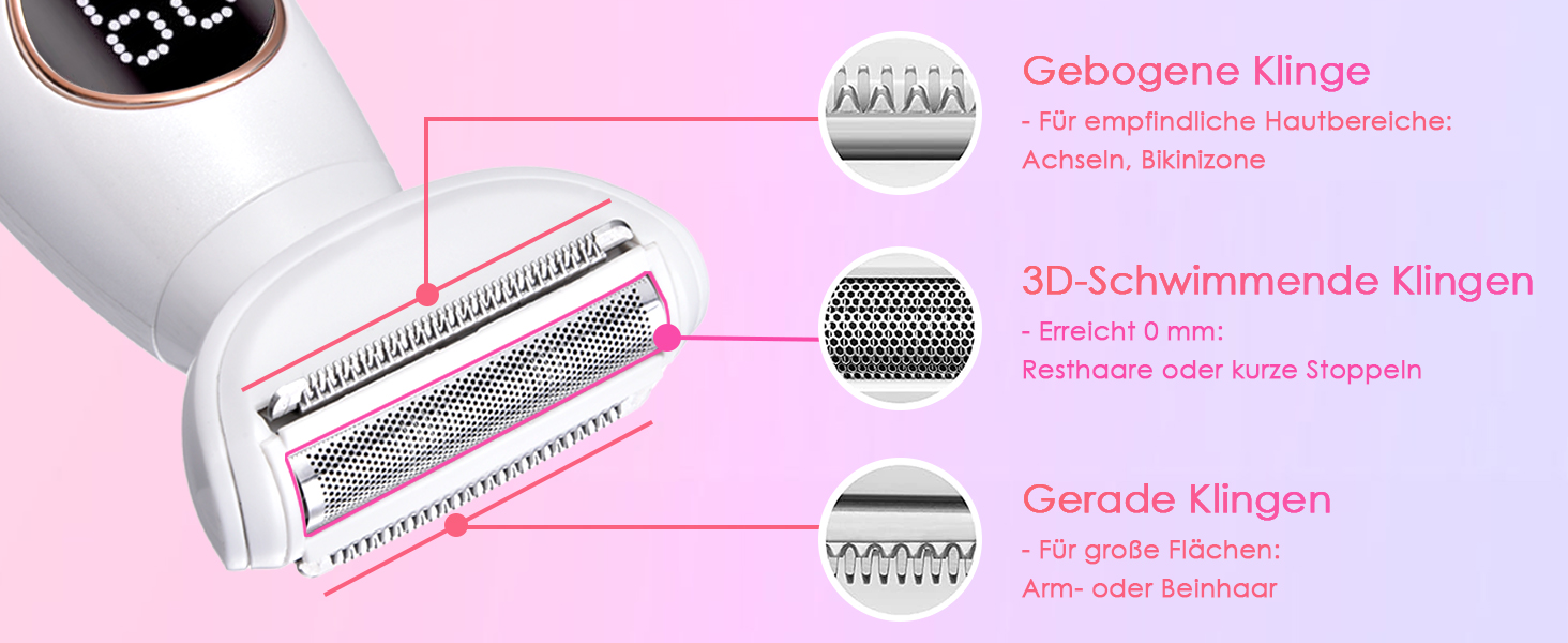 Електричний жіночий епілятор 5-в-1 з 3 насадками для бікіні, обличчя та тіла, водонепроникний (IPX7)