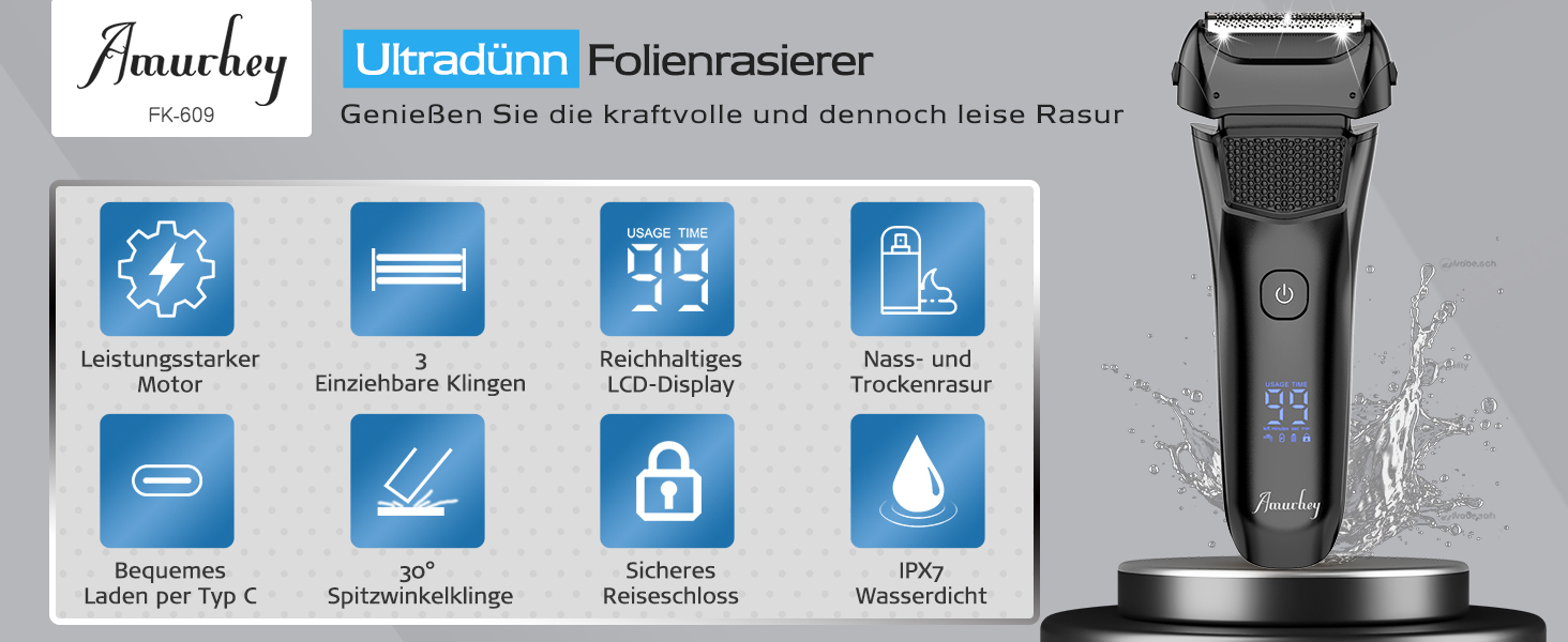 Електрична бритва чоловіча з 3 гнучкими лезами та чохлом для подорожей, тример для точного гоління, вологостійка/суха, 120 хв роботи, акумуляторна, подарунок для чоловіків, чорна