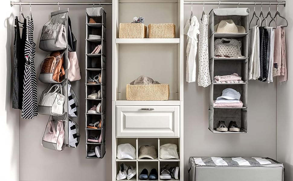 Настінна полиця-органайзер з 5 відділеннями для шафи - міцна та довговічна, з металевими гачками та каркасом, легкий доступ, для зберігання, кемпінгу