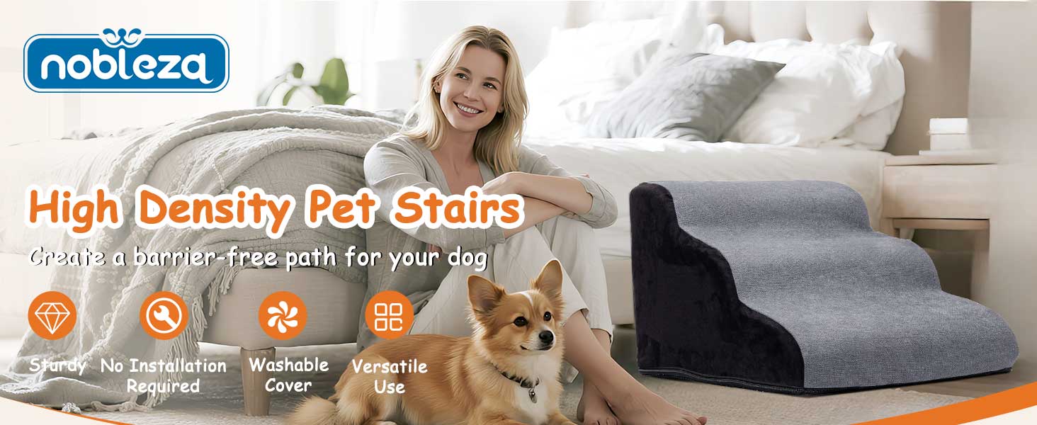 Сходинка для собак Nobleza – 3 сходинки, сіра, 35x56x40 см, для маленьких собак, з миючим покриттям та протиковзким дном