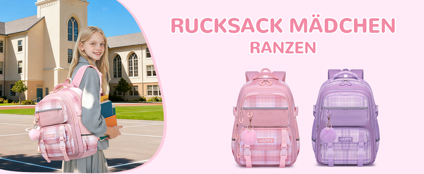 Шкільний рюкзак для дівчаток з візерунком, дихаючий та водовідштовхуючий рюкзак для 1-5 класів, Рожевий-01