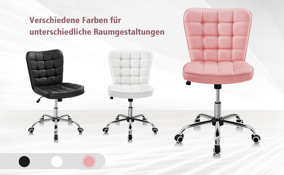 Крісло для дому та офісу Yaheetech, обертове, регульоване по висоті, без підлокітників, на коліщатках, з м'яким сидінням, штучна шкіра, рожеве