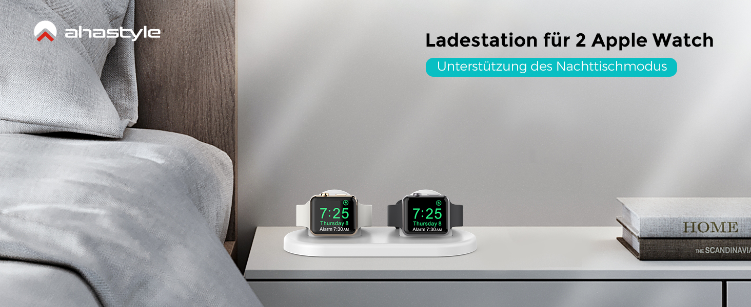 Стійка для зарядки 2 Apple Watch AHASTYLE, чорна. Сумісна з Ultra 3, Ultra 2, Ultra, SE3, SE2, SE, Series 11, 10, 9, 8, 7, 6, 5, 4, 3, 2, 1 (49/46/45/44/42/41/40/38mm). Без зарядного пристрою.