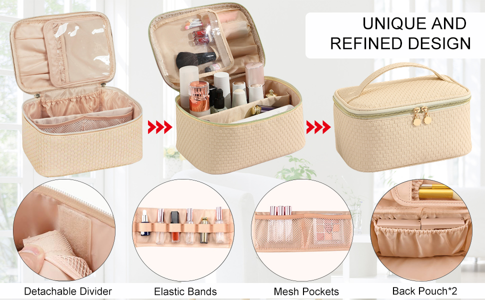 Жіноча косметичка для подорожей, водонепроникна, з відділенням для пензликів, з PU шкіри, велика, оливковий зелений (M Beige)