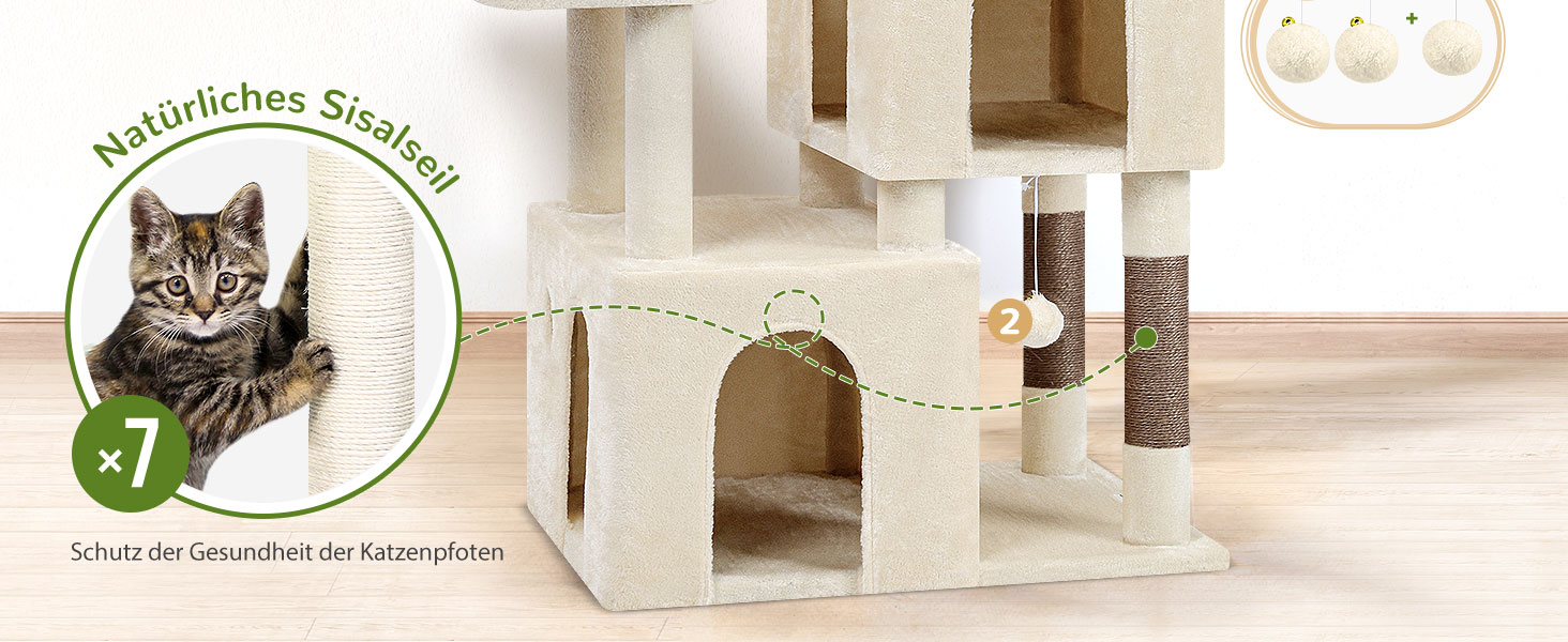 Драбина для котів Globlazer XL, бежева, 156 см, з будиночком та когтеточками, для великих котів