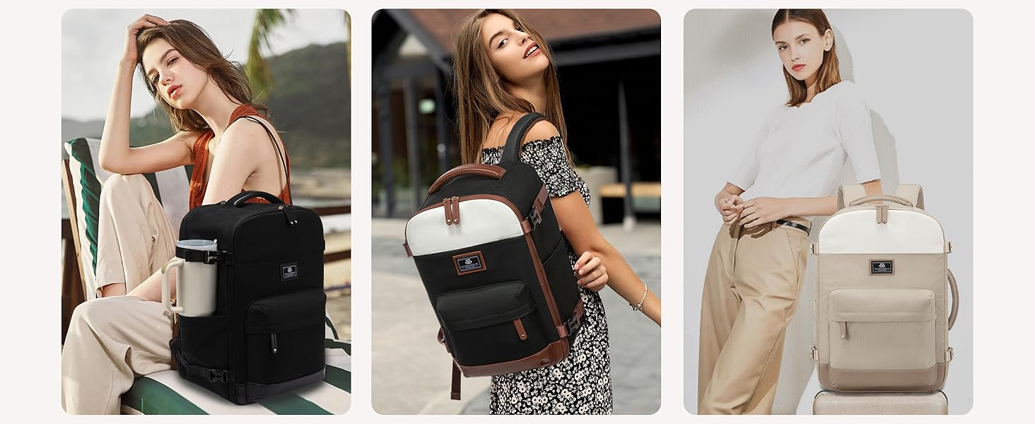 LOVEVOOK Рюкзак для ручної поклажі жіночий, великий дорожній рюкзак, 45L, валіза-рюкзак, рюкзак для подорожей, для ноутбука 17,3 дюйма, на вихідні, діловий, ручна поклажа, 1-бежевий хакі 50x20x36 см (45L, комплект)