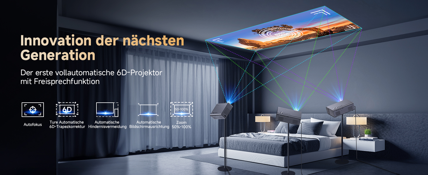 4K Smart проєктор KOGATA з авто-фокусом, WiFi 6, Bluetooth та підтримкою Netflix | Домашній кінотеатр для саду та стрімінгу | Сірий