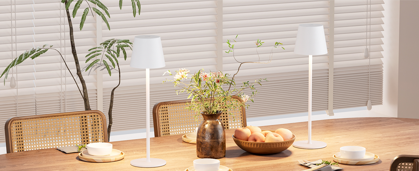 Настільна LED лампа акумуляторна бездротова 2 в 1, димується, з USB-C зарядкою, 3 режими світла, біла - набір 2 шт.