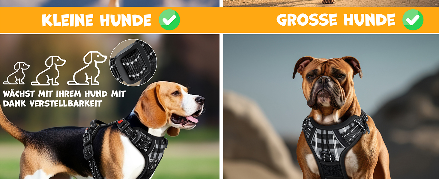 Шлейка для собак без натягу та задухи, дихаюча та м'яка, світловідбиваюча | Без натягу | З ручкою - (L, Сірий у клітинку)