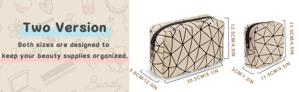 Косметичка жіноча мініатюрна, 2 шт. з PU шкіри, водонепроникна, для подорожей, чорний та бежевий