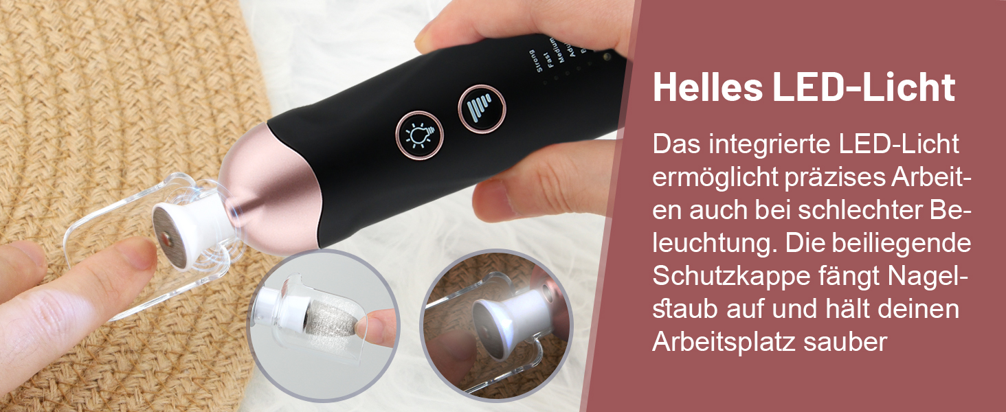 Електричний набір для манікюру та педикюру AOMEES з 9 насадками, 5 швидкостей, LED-підсвічуванням та сумкою для зберігання