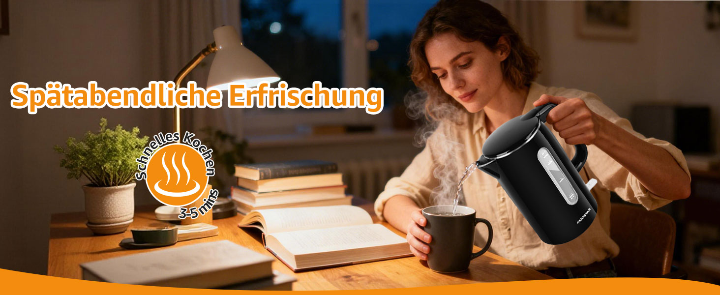 Електричний чайник Aigostar з нержавіючої сталі, чорний, 1.7 л, 2200 Вт - Швидкий кип'ятіння, подвійні стінки, без пластику, індикатор рівня води, автовимкнення, BPA-free, для кухні та офісу