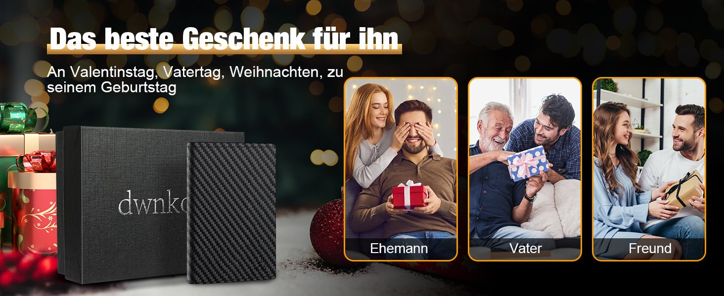 Чоловіче картхолдер/портмоне: тонкий дизайн, RFID захист, відділення для монет, віконце для ID, карбоновий чорний колір