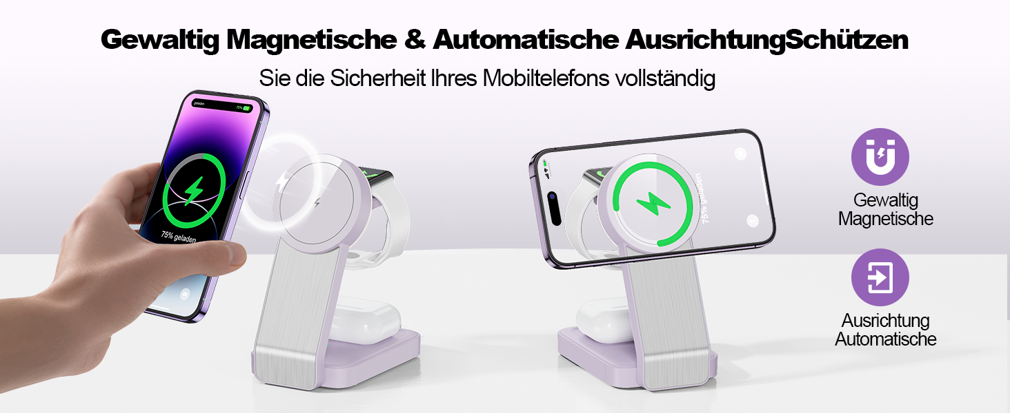 3-в-1 Станція Бездротової Зарядки для iPhone, Apple Watch та AirPods (Біла/Фіолетова)