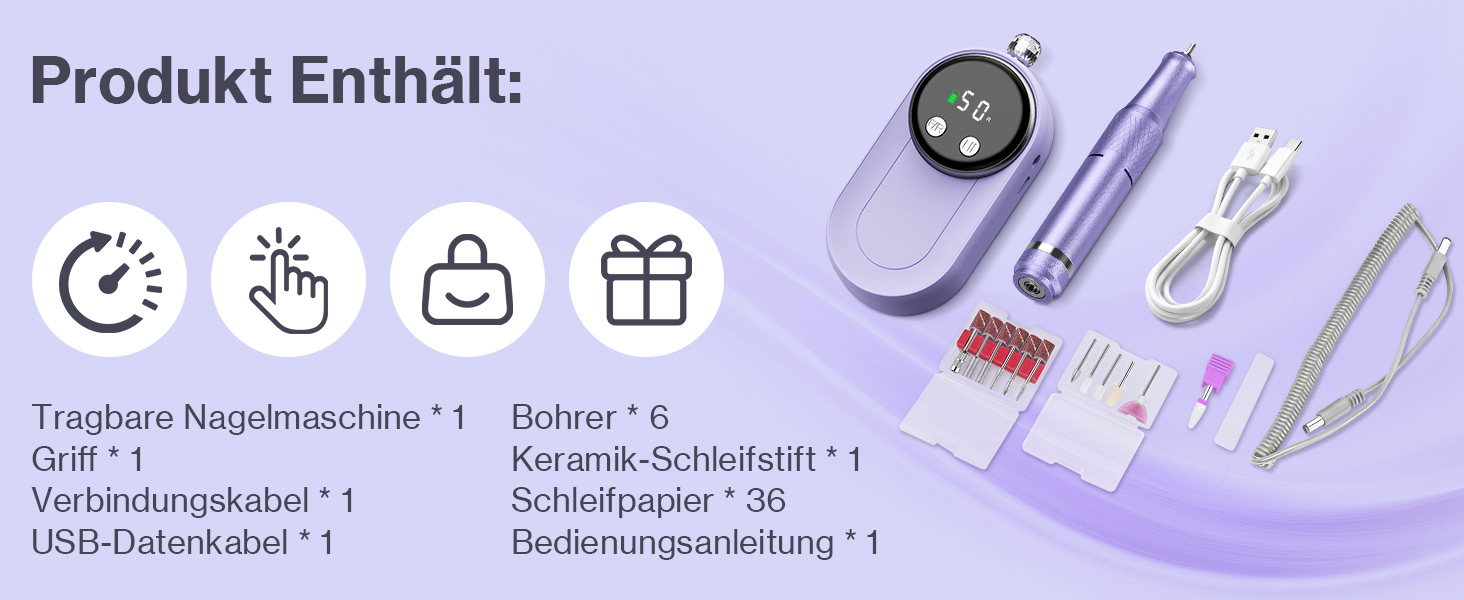 Електричний фрезер для нігтів: манікюрний та педикюрний набір 12 в 1 з LCD-дисплеєм, 50000 об/хв для гелю, акрилу та натуральних нігтів