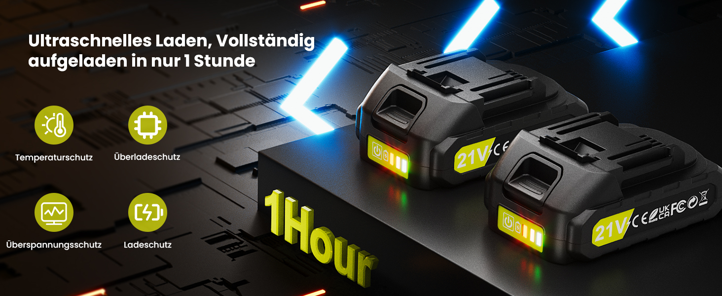 Акумуляторний дриль-шуруповерт 21V з 2 акумуляторами 2000mAh, 45Nm, 2 швидкості, 25+3 ступені крутного моменту, патрон 10мм, 27 предметний набір та кейс для дому та DIY