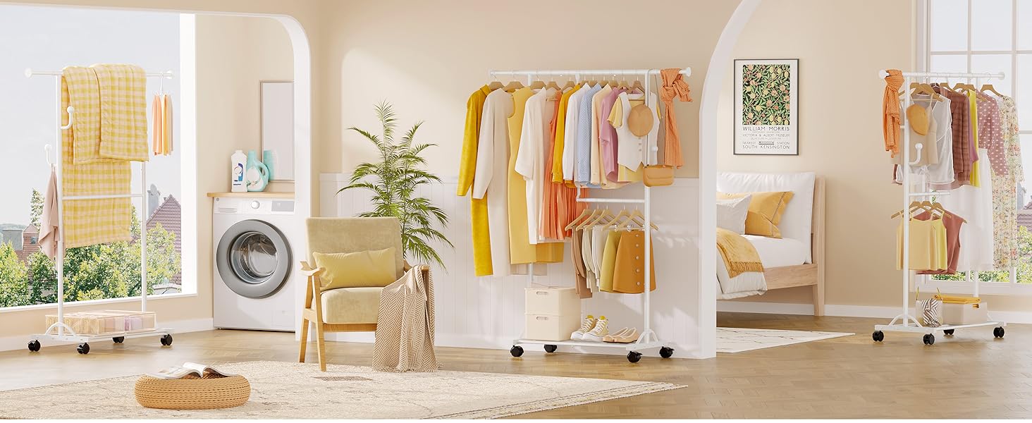 Кледірний стійка FAVOOSTY на колесах, мобільний, металевий, чорно-білий, регульований, 89.50×39.00×161.20 см