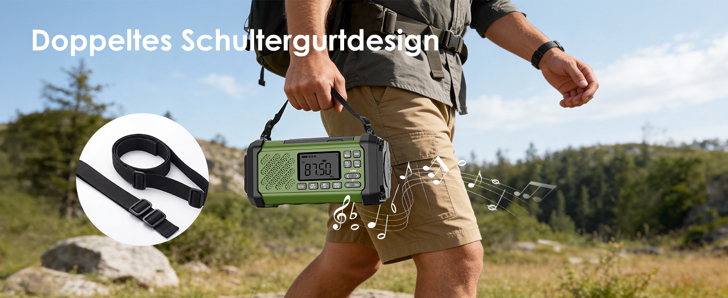 Радіо на механічній ручці Vikeri 12000mAh з сонячною панеллю, AM/FM/SW, LED ліхтарик, SOS сигнал, компас, USB-C зарядка для телефону, портативне радіо для надзвичайних ситуацій (Зелений)