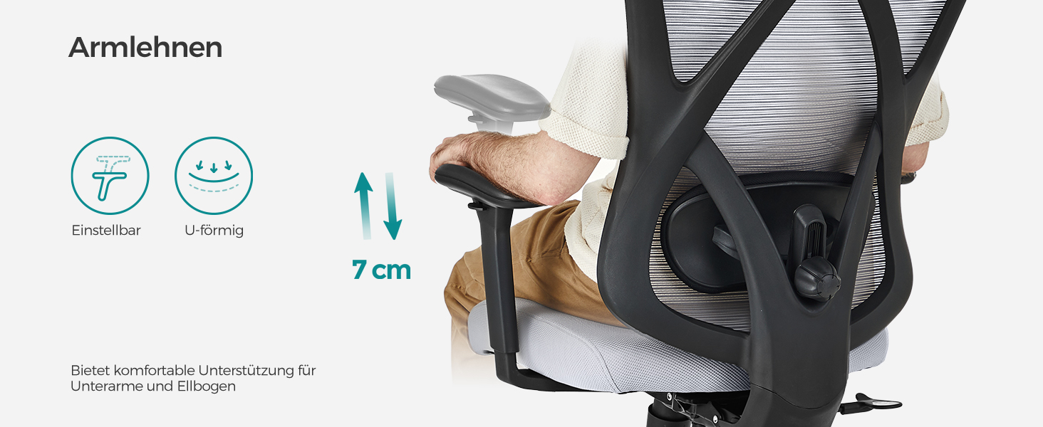 Офісний стіл SONGMICS: ергономічне крісло з регульованою поперековою та підголовною підтримкою, до 150 кг, регульована висота, сірий