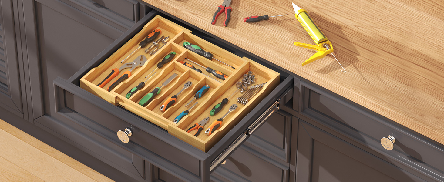 Органайзер для столових приборів Lifewit в шухляду, бамбуковий, 43x31-53x47 см, висувний, для ложок, виделок, ножів