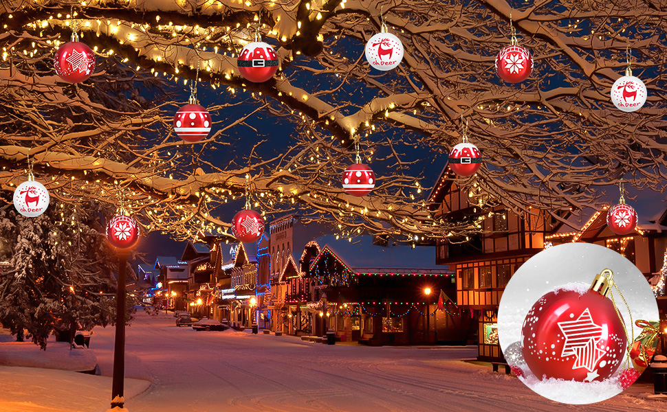 Набір прикрас на ялинку: 30 пластикових кулі діаметром 6 см (червоні та білі)