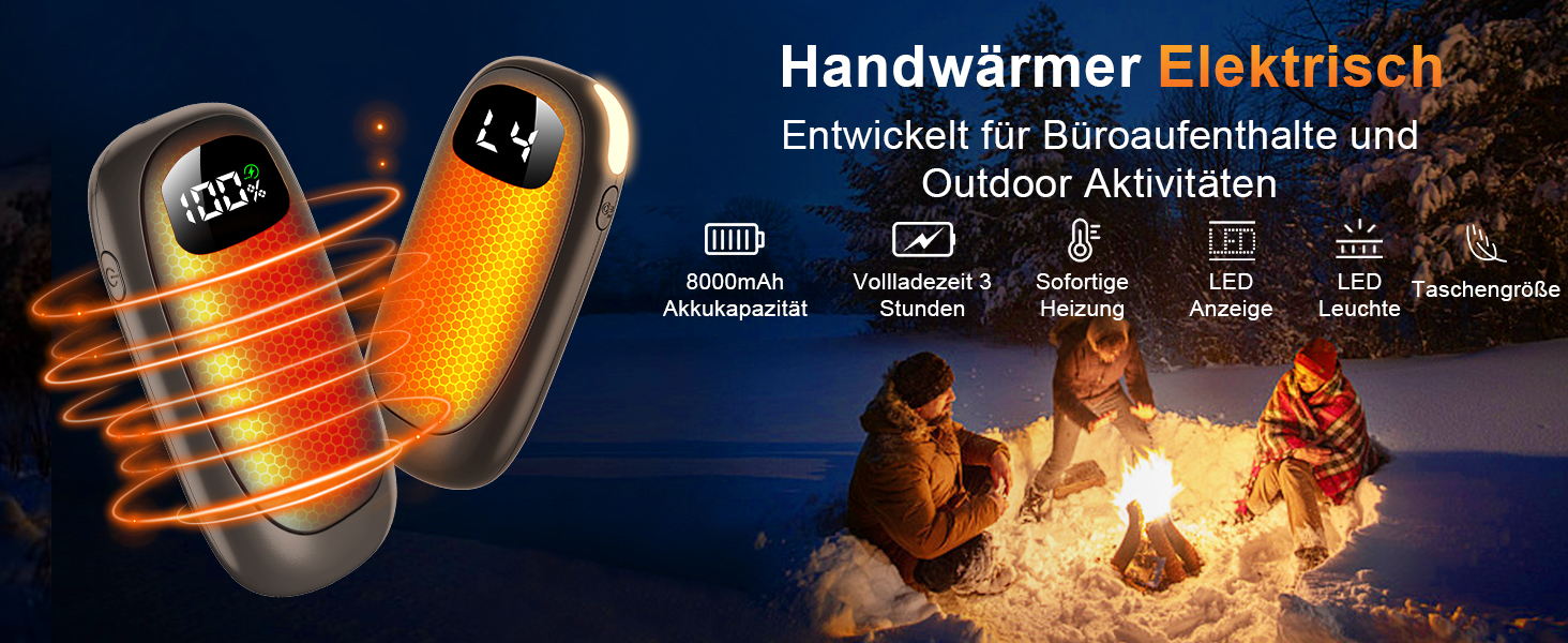 Електричні грілки для рук 2 шт. - Двобічні нагрівачі з LED-дисплеєм, 4 режими нагріву, портативні кишенькові грілки для кемпінгу, полювання, подарунок для чоловіків та жінок, сірі