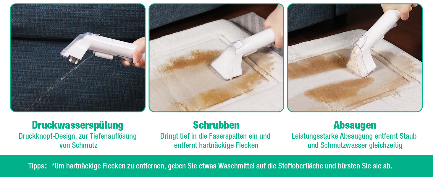 Портативний пилосос для миття килимів та диванів HAUSHOF, StainZapper, 400W, білий/сірий