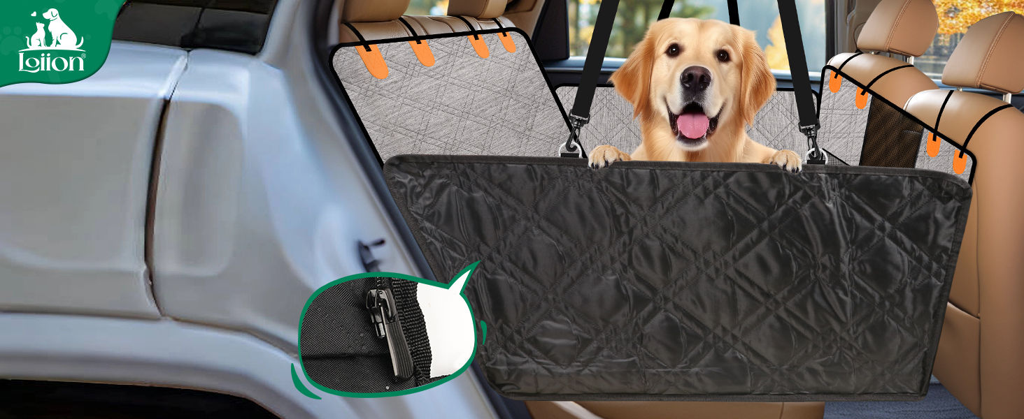 Loiion Dog Car Seat Cover - Waterproof & Protective Back Seat Liner for Cars, SUVs & Trucks - Durable, Non-Slip, Hard Bottom - Grey