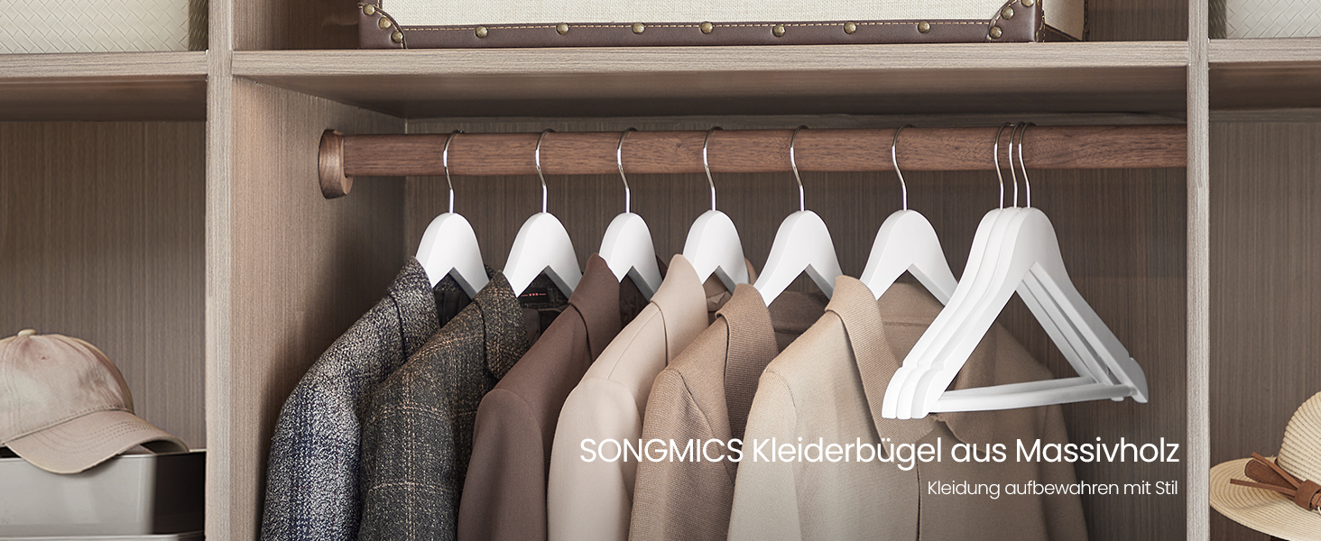 В'язки для одягу SONGMICS, 20 шт., дерев'яні, для костюмів та сорочок, біло-срібні