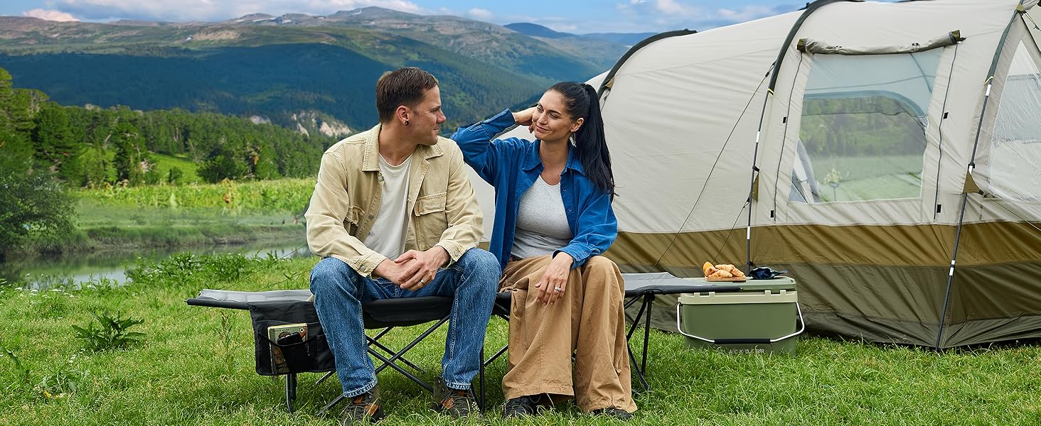 Розкладне ліжко для кемпінгу TIMBER RIDGE XXL, посилене, до 150 кг, сіре