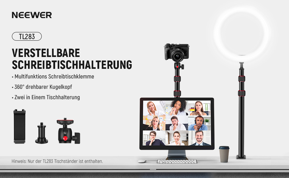 Тримач для камери NEEWER TL283: штатив для столу, мікрофонний важіль, підставка для смартфона та веб-камери, червоний