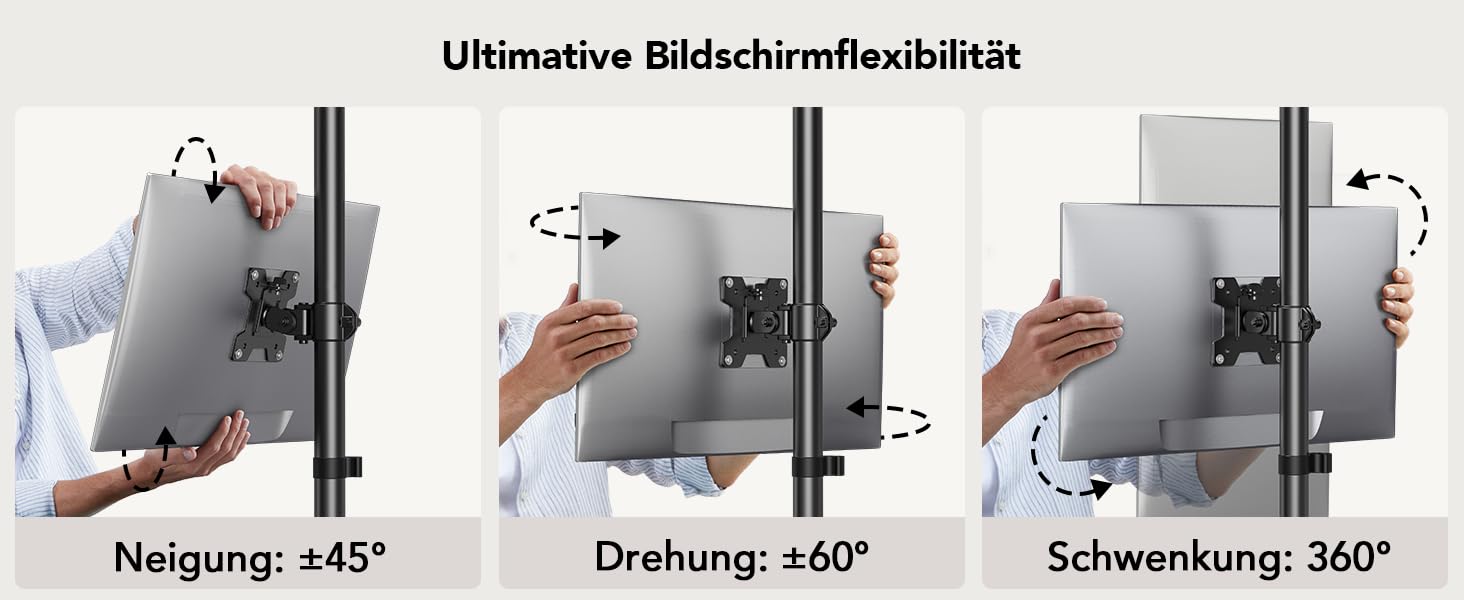 Підставка для монітора HUANUO, 2 монітори, вертикальна, регульована висота, для моніторів 17-32 дюймів, підтримує до 8 кг