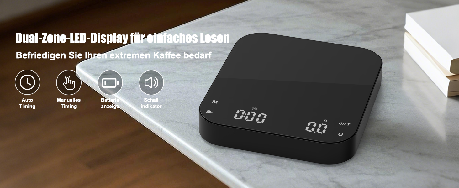 Ваги для кави Diyife з таймером, 3 кг/0,1 г, перезаряджувані, з HD LCD дисплеєм, функцією тарування, портативні, високоточні ваги для еспресо та френч-пресу, чорний M