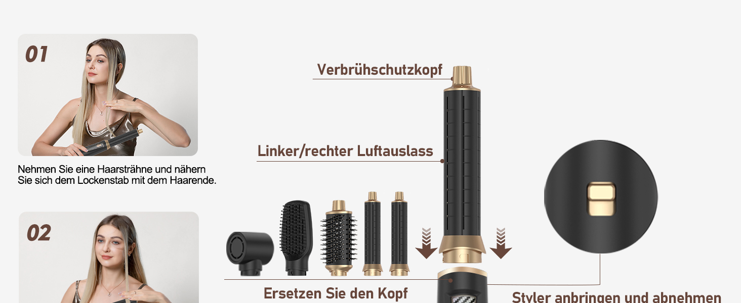 Набір мультистайлер для волосся 5 в 1 Warmluftbürste: фен, плойка, випрямляч, набір для локонів, 1000W