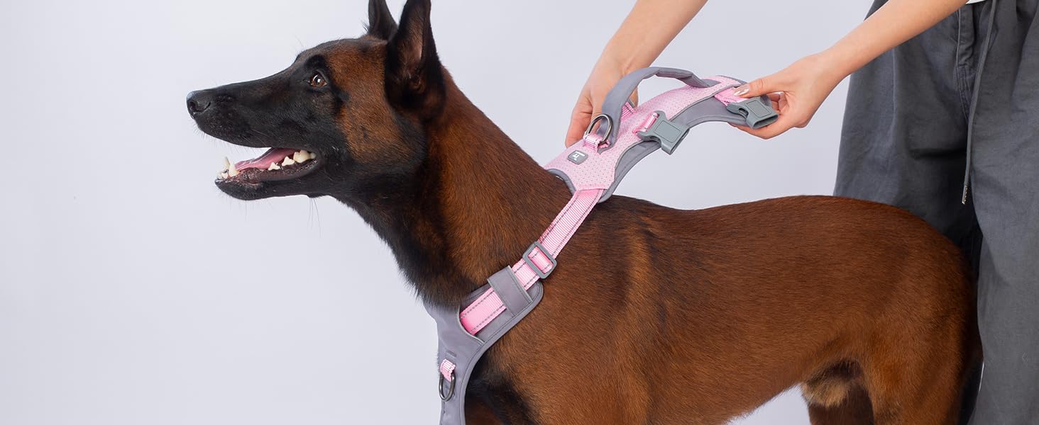 Безпечний нашийник для собак Huntboo: анти-втеча, для паніки, з ручкою, регульований (M, рожевий)