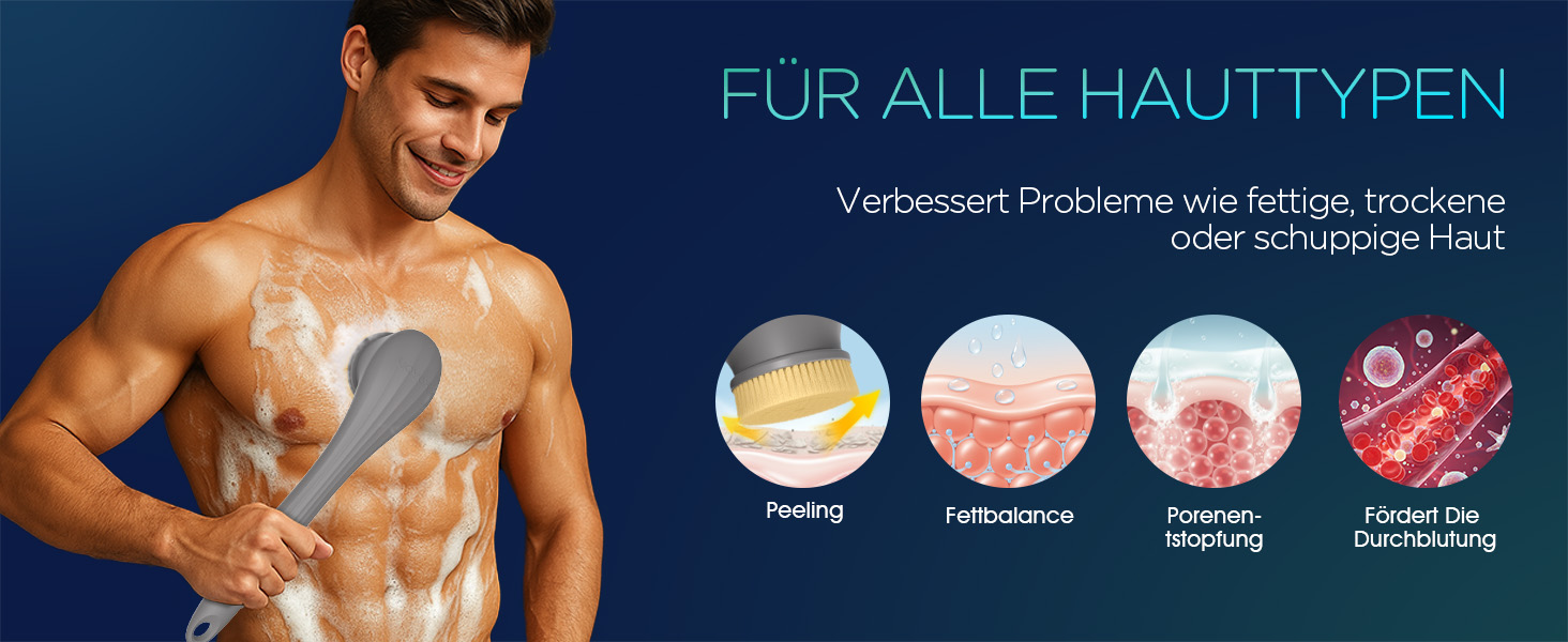 Електрична щітка для спини VOYOR BC300 (сіра): для скрабу та масажу тіла, водонепроникна, USB-зарядка